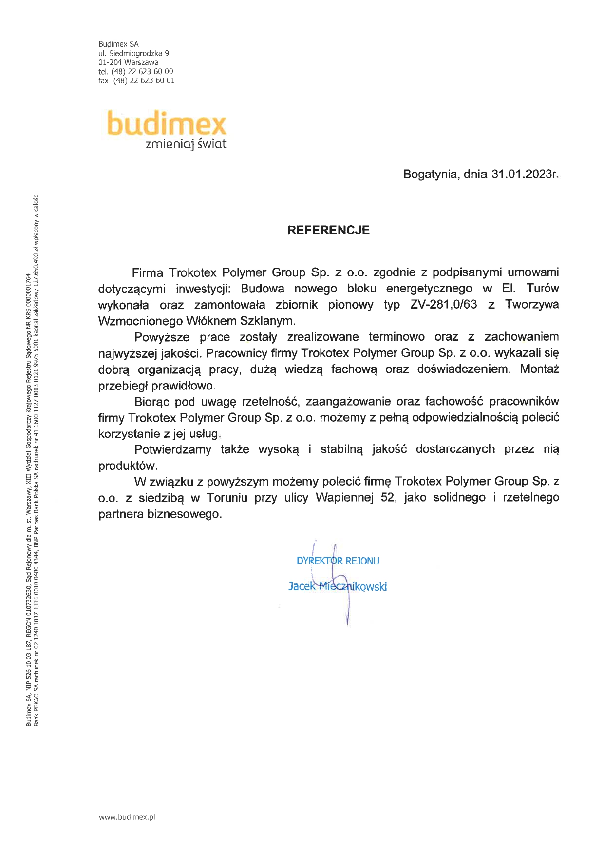 zbiorniki magazynowe dla Budimex