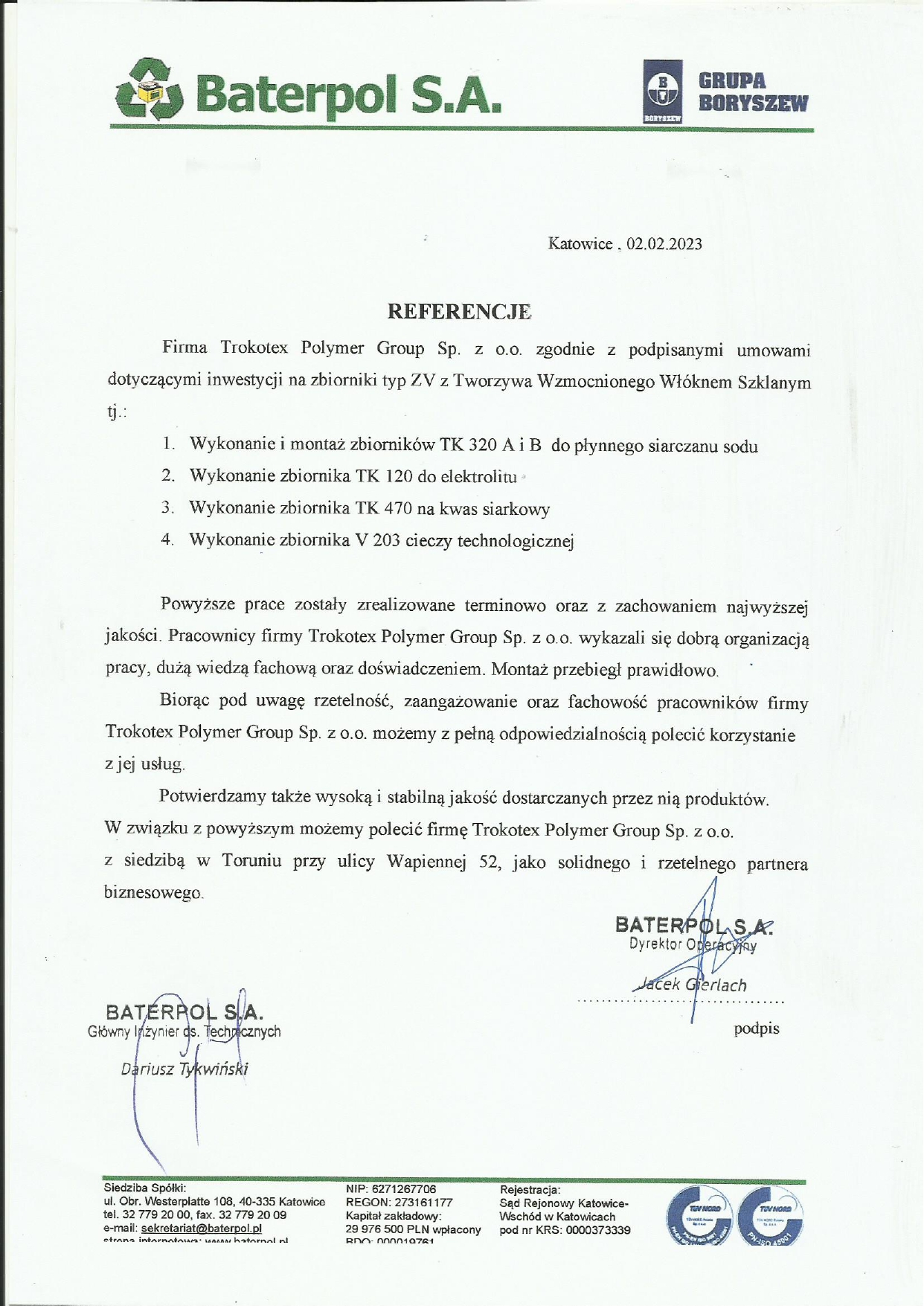 zbiorniki magazynowe dla Baterpol