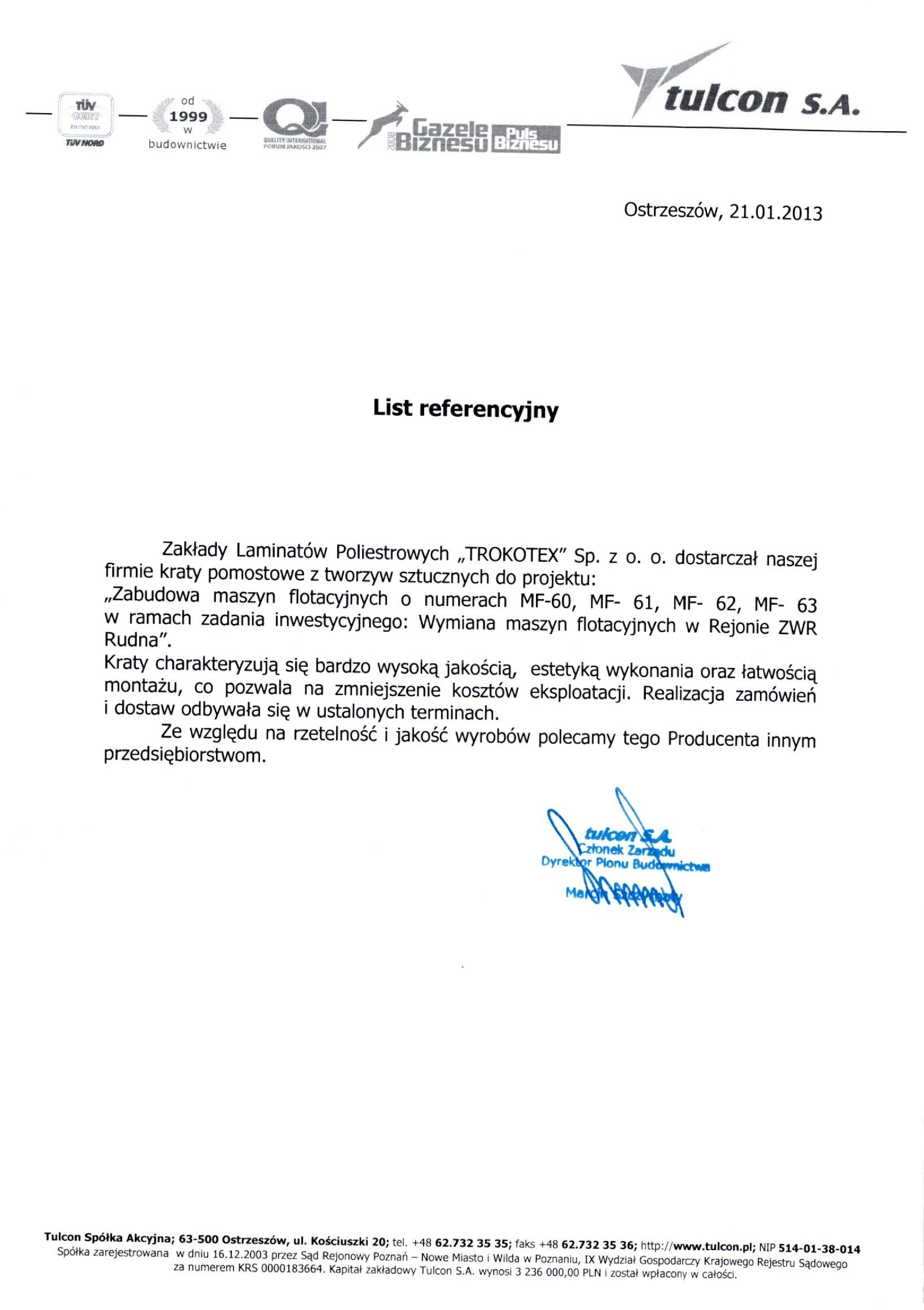 Referencja – kraty pomostowe w inwestycjach przemysłowych Trokotex