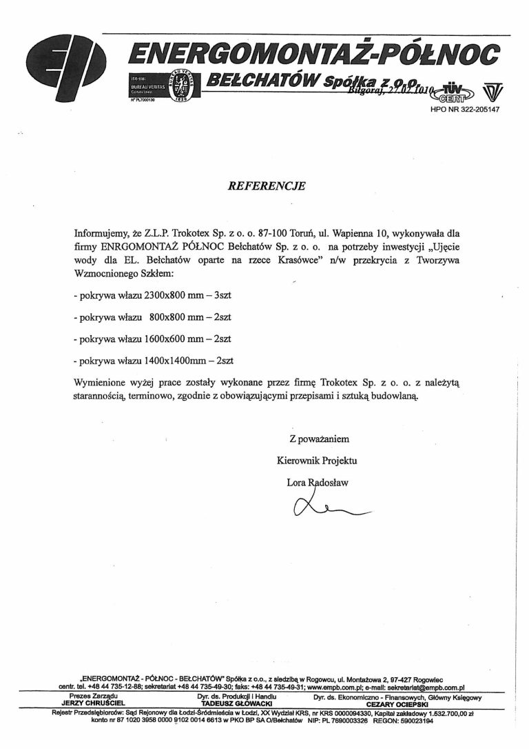 Hermetyzacja zbiornika – realizacja przemysłowa Trokotex